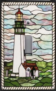 ART NOUVEAU STAINED GLASS YAQUINA HEAD LIGHTHOUSE Light Switch Wallplate Outlets - Picture 1 of 26