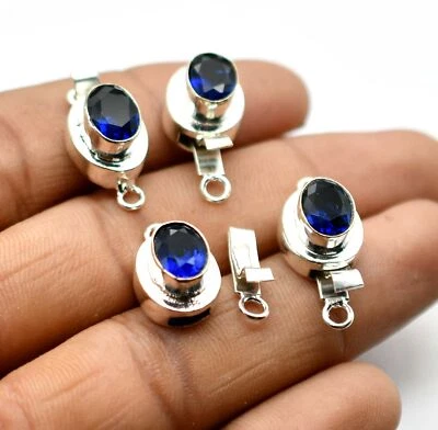 1 Pc Tanzanite Gemstone Box Clasp 1 Strand Sterling Silver Plated - Image 1 of 4