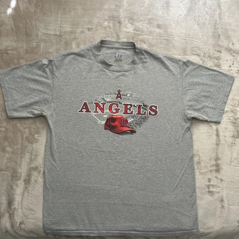 Los Angeles Angels Shirt Adult Large Gray Cotton 2007 Baseball Helmet Mens Cover