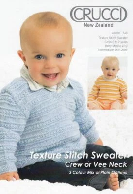 Crucci Knitting Pattern 1425, Baby Texture Stitch Sweater, Crew Or Vee Neck, 4 P - Image 1 of 2
