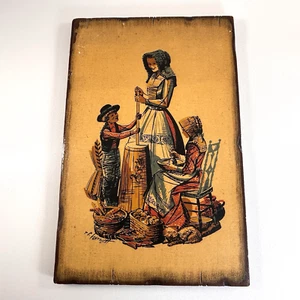 R.F. HARNETT Vintage Pioneer Art Firmato Wooder Country Folk Burro Churn Giallo - Foto 1 di 15
