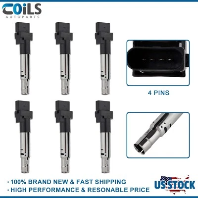 6 Set of Ignition Coil For Volkswagen Passat 3.6L 2006-2008 Eos 3.2L 2007-2008 - Imagem 1 de 4