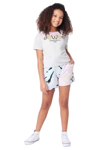Justice Girls Midi Shorts Aqua Size 10 Elastic Waistband Pockets Graphic Logo - Picture 1 of 10