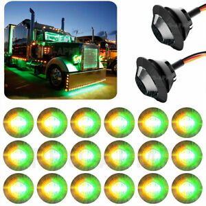 20x Dual Color LED Marker Lights Amber-Green Truck Trailer Round Bullet Light