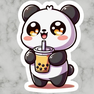 Kawaii Cute Panda Boba, Bubble Tea Drink Adorable Glossy Vinyl sticker, Decal - Image 1 of 2