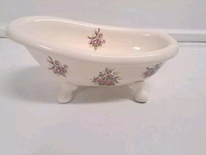 Vintage Athena Rose Keramik Kralle Fuß Badewanne Seifenschale weiß mauve Rosen 9" - Bild 1 von 7