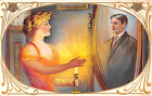 c.1910 Mirror Gazing Lady with Candlestick Halloween post card