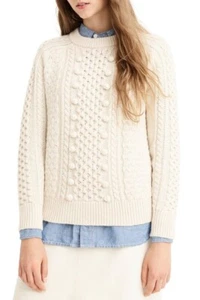 J.Crew Womens Popcorn Cable Knit Sweater XXS Natural Beige Crewneck Thick Wool - Picture 1 of 6