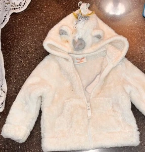 cat and jack unicorn zip white faux fur jacket needs cleaning 12 mos - Picture 1 of 8