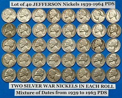 1939-1964 Jefferson Nickels Lot of 40 Coins ~ OLD SILVER WAR NICKELS INCLUDED - Image 1 of 4