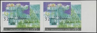 1995, USA , WOMAN SUFFRAGE, 32C, SHEET MARGIN HORIZ IMPERF PAIR, NH, SC.#2980B - Image 1 of 2