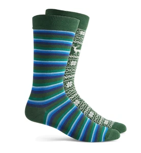Club Room Holiday 2 Pack Crew Socks Stripe Fair Isle Green Blue One Size - Picture 1 of 1