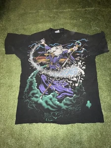 Vintage Liquid Blue Wizard Shirt Mens XL Black Magic Fantasy All Over Print 90s - Picture 1 of 10