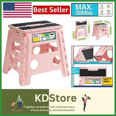 Heavy Duty 13" Folding Step Stool 300lbs Capacity Non-Slip Compact Pink - Image 1 of 4