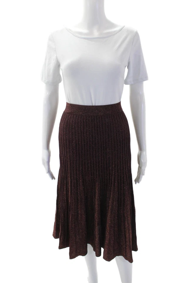 Elie Tahari Womens Pull On A Line Maxi Skirt Burgundy Metallic Size Extra Small - Image 1 of 4