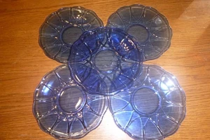 (5)Blue Glassware Saucers Plates Sun Inlay Design 6in - Picture 1 of 4