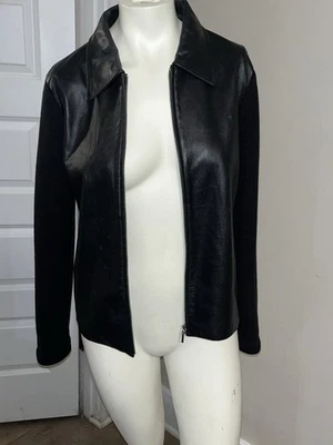 Chaqueta De Colección Pendleton Cuero Lana Merino Para Mujer Talla M Tejida Negra Cremallera Frontal Foto 1 de 4