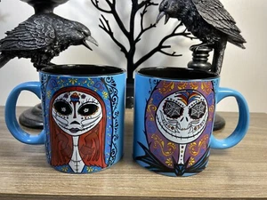Nightmare Before Christmas Sugar Skull Mugs Jack & Sally Double Sided Big 20 Oz - Picture 1 of 7