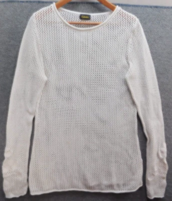 Cabela's Blanco Tejido Abierto 100% Algodón Pullover Cuello Redondo Suéter Acento Floral L Foto 1 de 4