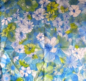 OOP Schwartz Liebman Fabric Cotton Poly Blend Green Blue Floral Vintage 1 + yd - Picture 1 of 3