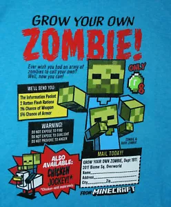 Minecraft Grow Your Zombie Video Game Promo T-Shirt NOS Unused Sz XS Kids 2017 - Picture 1 of 2