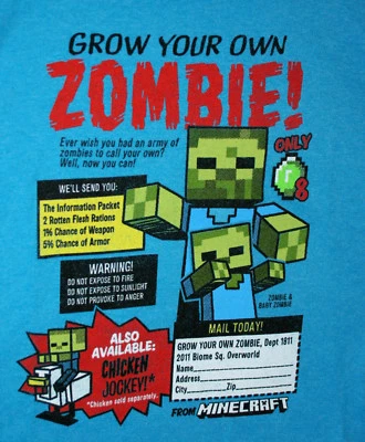 Minecraft Grow Your Zombie Video Game Promo T-Shirt NOS Unused Sz XL Kids 2017 - Image 1 of 2