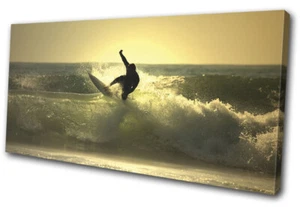 Impresión de imágenes de arte de pared de lienzo único paisaje marino puesta de sol surfista playa ola surfista - Imagen 1 de 1