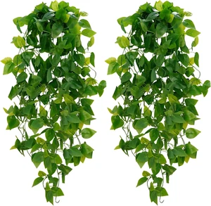 Fake Hanging Plants, 2Pcs Artificial Hanging Plant, Faux Pothos Vines Hanging Pl - Picture 1 of 12