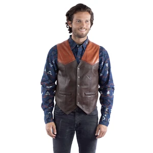 Scully Men's Chocolate & Cognac Brown Western Snap Button Vest 507-269 - Picture 1 of 16