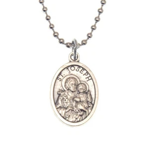 Collar Colgante Medalla Patrón San José Ruega por Nosotros 1"" Cadena 24"" Italia - Imagen 1 de 10