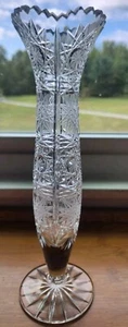 Queen Cut Lace 9" Bud Vase 24% Crystal Pedestal Base Star Bohemian Czech Crystal - Picture 1 of 7