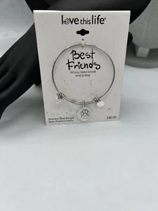 Love This Life Edelstahl Beste Freunde Armband/Pfotenabdruck Silber Pltd Charm - Bild 1 von 6