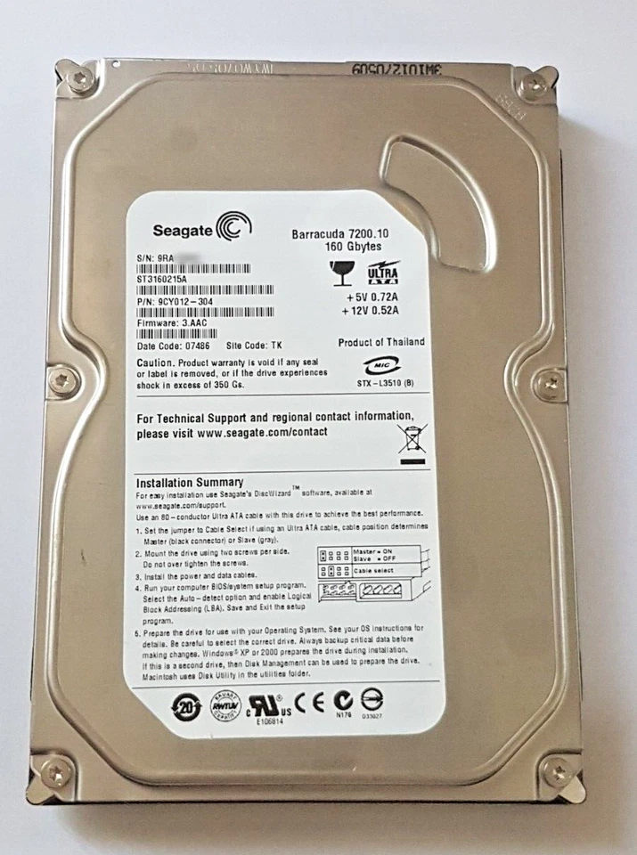 160 GB Ide Seagate barracuda 7200.10 ST3160215A 2MB HDD 3,5 " Internal Hard - Image 1 of 1