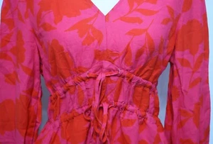 Kate Spade Classic Rose Linen Long Sleeve Maxi Dress, Pink/Red, Size MEDIUM - Picture 1 of 14