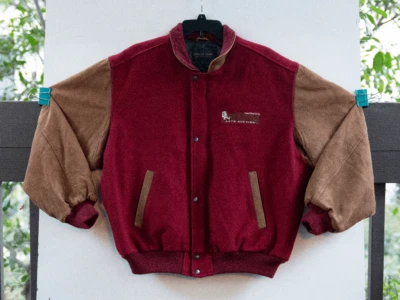 Bay Cities Auto Auction Golden Bear Varsity Jacket Leather Wool Red Brown Size M - Image 1 of 4