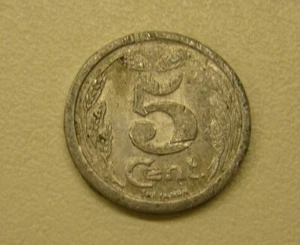 1921 FRANCE 5 CENTIMES COMMERCE CHAMBER Coin - Picture 1 of 2