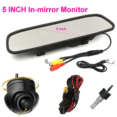 5" LCD Car Rear View Mirror Monitor Rotatable Car Reverse Backup Camera Kits - Image 1 of 4