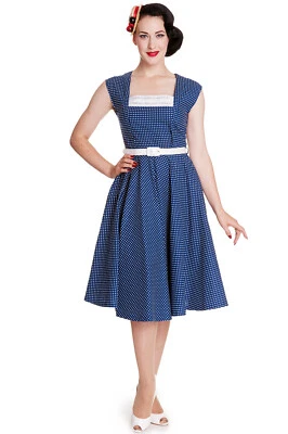 Hell Bunny Retro Vintage Style Polka Dot Square Neck Fit and Flare Party Dress - Image 1 of 4