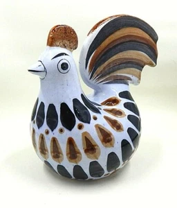 Tonala Folk Art Pottery Chicken Rooster Blue Brown Mexico Signed - Imagen 1 de 11