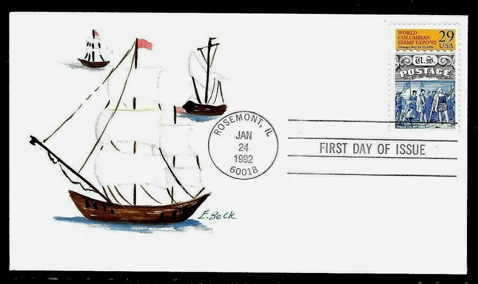 2616 29c Stamp (1992) WORLD COLUMBIAN STAMP EXPO HD/HP FDC BY EDITH BECK ! - Image 1 of 1