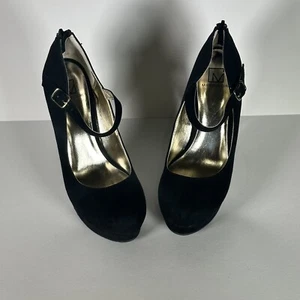 Madeline Girl Womens 7.5M Merit Suede High Heels Black Fabric NEW - Picture 1 of 8