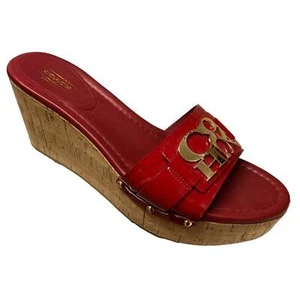 Coach Jen Wedge Slides Women's Size 8.5 Red Patent Leather - Picture 1 of 9