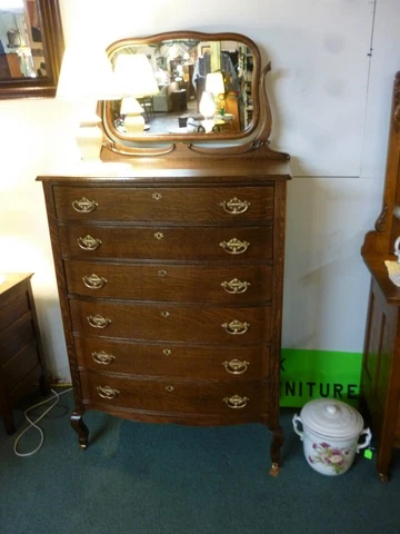 Antique Oak chest  drawers Highboy dresser serpentine solid oak refinished 1900 Cover