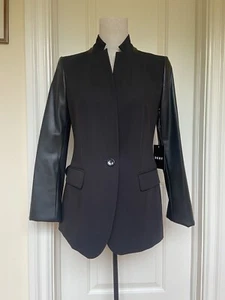 NWT DKNY Faux-Leather-Sleeve Black Classic Blazer XS - Picture 1 of 7