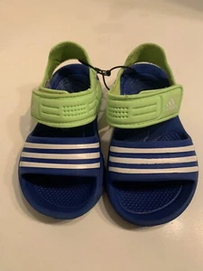 Adidas green ￼adjustable ￼Blue & White Striped Rubber Sandals Kids - Size 7K - Picture 1 of 11