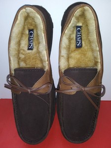 men's chaps suede & memory foam moccasin slippers
