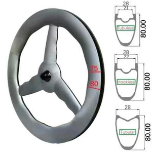 700C Road Track Bike Wheelset Carbon Wave 3 Spoke Rim 28mm Wide Tubeless Tubular - Picture 1 of 14