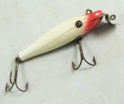 Old Vintage CREEK CHUB BABY PIKIE No. 902 Lure - Wood - Blended Red Head White - Image 1 of 4
