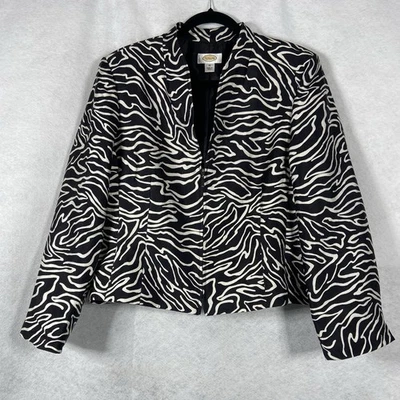Vintage Talbots Jacket Women's Black White Blazer Long Sleeve Silk Wool Blend - Image 1 of 4