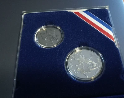 1994 World Cup Soccer Proof 2 Coin Set 90% Silver Dollar and 50 Cent Box and COA - Image 1 of 4